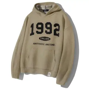 트릴리온 후드티 워셔블 1992 그래픽 로고 자카드 후드 니트 BEIGE 149311 L_이미지
