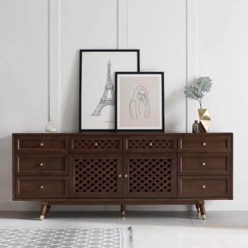 지앤퍼니 케밀리 고무나무 원목 높은 거실장 1800