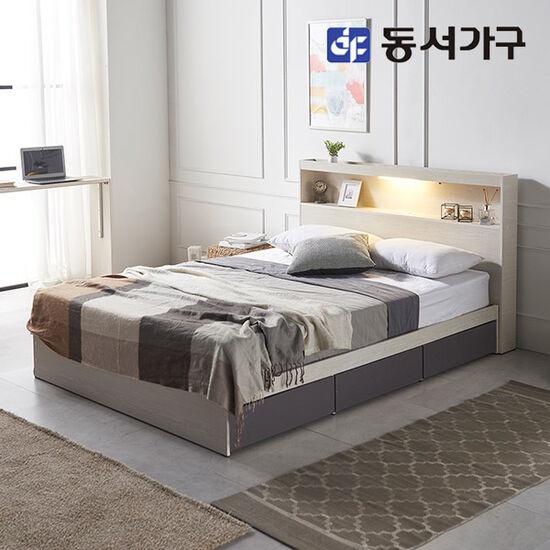 동서가구 이즈 로벨 C형 수납 LED침대 Q (매트별도)_이미지