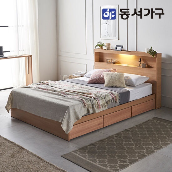 동서가구 이즈 로벨 C형 수납 LED침대 Q (매트별도)_이미지