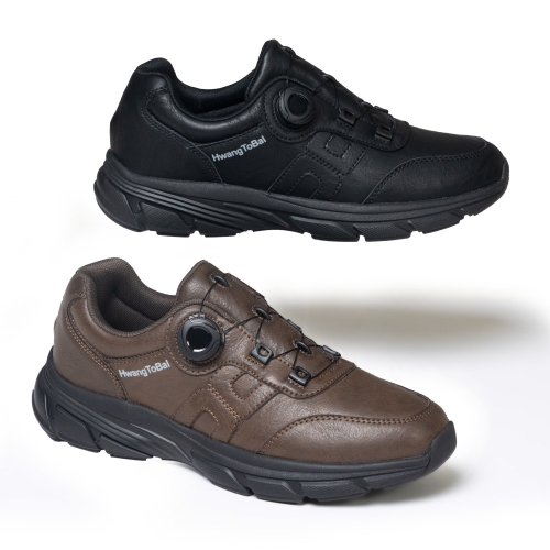 황토발 남성신발 소가죽 다이얼 컴포트화 중년남성화 경량 운동화 블랙 흑 250_이미지