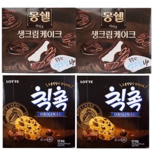 롯데제과 몽쉘 대용량 몽쉘 생크림 카카오 2개+칙촉오리지널 2개
