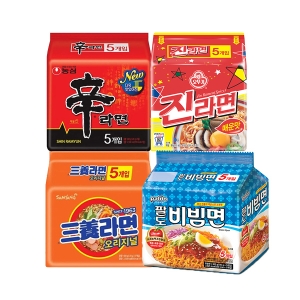 농심 신라면5개 + 진라면매운맛5개 + 삼양라면5개 + 팔도비빔면5개_이미지