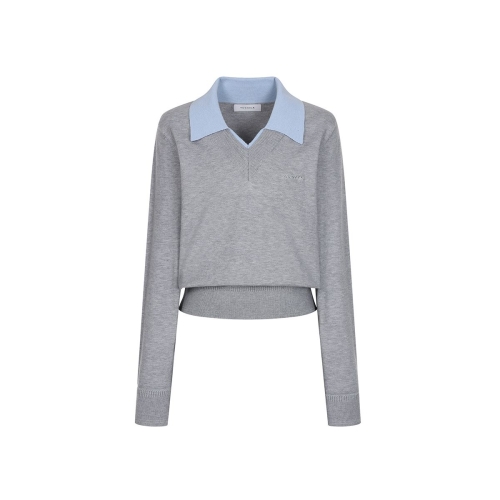 예시카 카라 배색 브이넥 니트 YICKP258