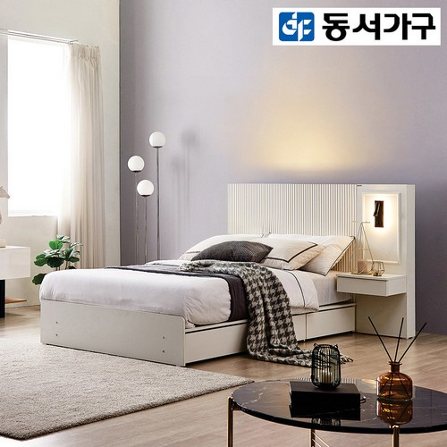 동서가구 아일라 수납 호텔 LED침대 Q+협탁 (양면본넬스프링)_이미지