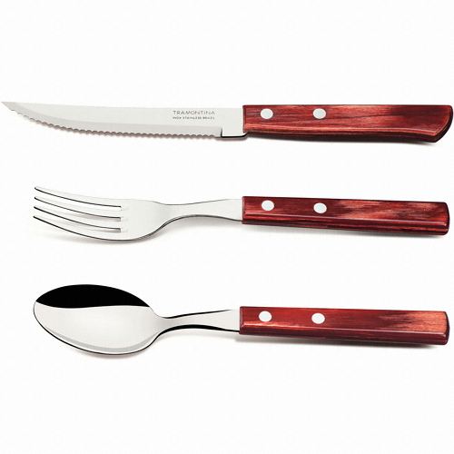 트라몬티나 히스토리아 스테이크용 나이프 + 포크 + 스푼 세트 레드