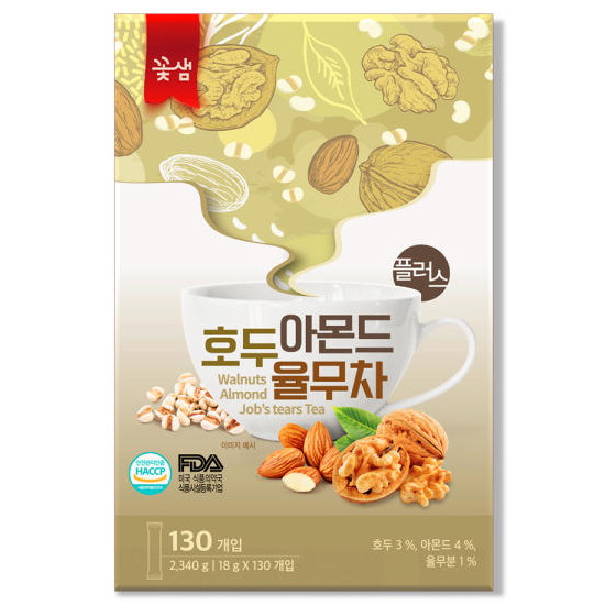 꽃샘식품 호두 아몬드 율무차 플러스 130T (4개)
