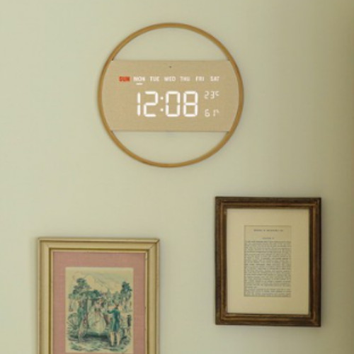 오아 우드 LED 벽시계 R 디지털 탁상 벽걸이 무소음 인테리어 전자 거실 온습도 시계 라운드