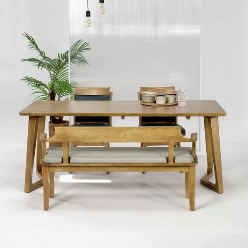 우아미가구 모티오 원목 식탁 1400 (의자2개+벤치1개)_이미지