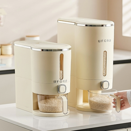 원터치 진공 쌀통 쌀 보관통 계량 밀폐 방습 5kg 10kg 크림 화이트_이미지