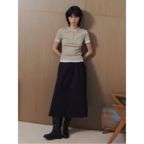 삼성물산 에잇세컨즈 벨티드 코튼 플레어 롱스커트 블랙 356227WM05