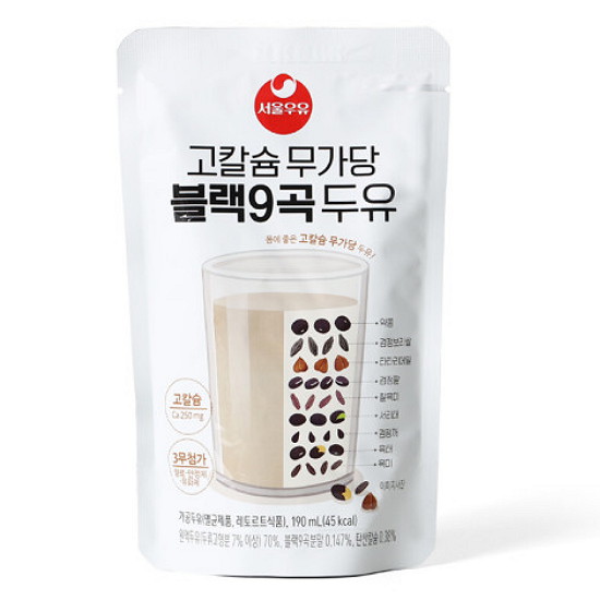 서울우유 고칼슘 무가당 블랙9곡 두유 (파우치)190ml (80개)