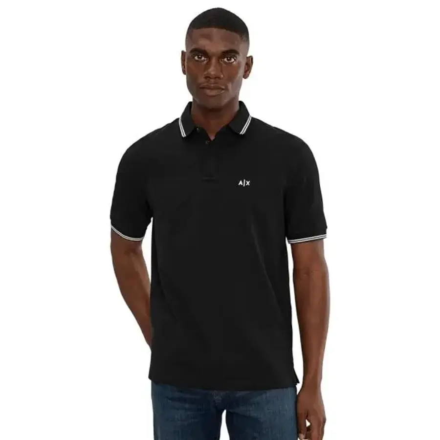 아르마니 익스체인지 더블 Tipped Buttoned 업 폴로 셔츠 블랙 1162412