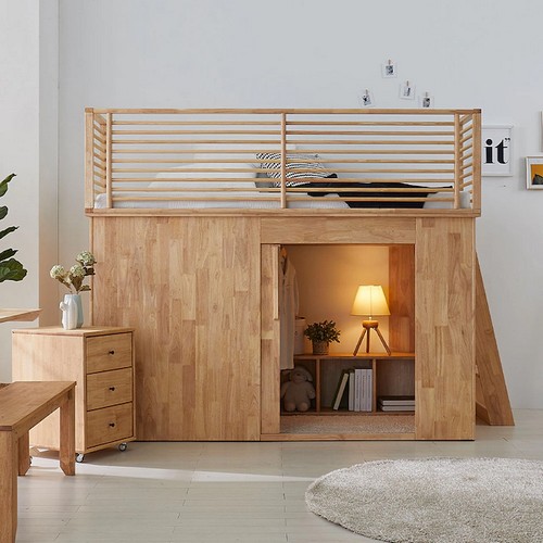 갑부가구산업 갑부가구 테라스 시크릿 고무나무 목봉가드 벙커침대 SS (매트별도)