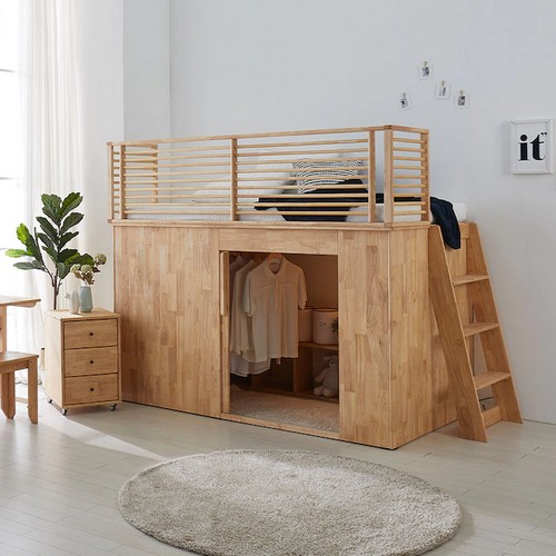 갑부가구 테라스 시크릿 고무나무 목봉가드 벙커침대 SS (매트별도)_이미지