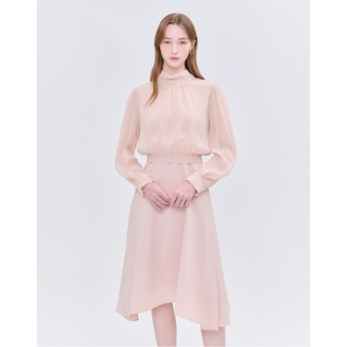 질스튜어트 뉴욕 여성 핑크 백리본타이 셔링 레이어드 시어블라우스 롱 플레어원피스 JSDR5D601P2_이미지