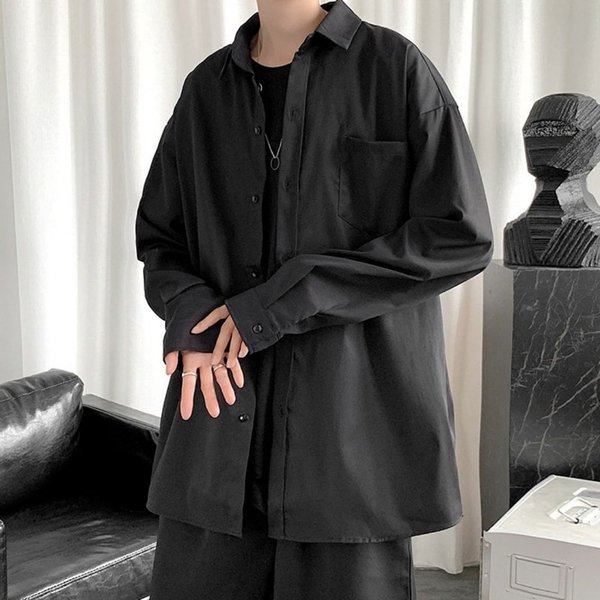 남성 무난한 모던 데일리 베이직 무지 긴팔 셔츠 남방 WE70436_이미지