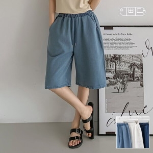 텐제로 이삐다 여성 여름을 담은 프리밴딩 버뮤다 데님 반바지 IBBD25_DP230