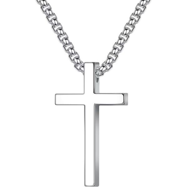 스털링 11401814 남자 목걸이 패션 가벼운 심플 남성용 Ursteel 925 실버 크로스 펜던트 스테인리스 스틸