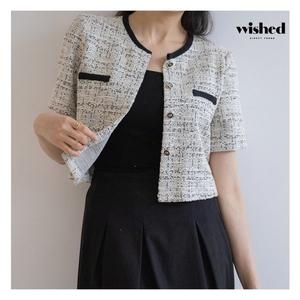 위시드 여성 노카라 반팔 트위드 자켓 WIBBJK016_이미지