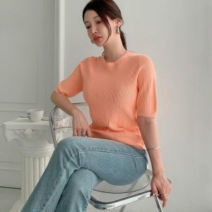 비스코스 브이와이VY 여자 U넥 반소매 봄니트 얇은 줄 니트_16148582_588