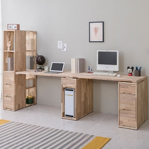 리버퍼니쳐 마쵸 아카시아원목 2인용 책상 풀세트 (2000x600)_이미지