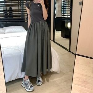 알티피아 민소매 여성 플레어 원피스 롱원피스 주름 치마 WCA18EB_이미지