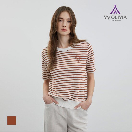 올리비아로렌 여성 린넨 스트라이프 티셔츠 VVCAS4M4451_이미지