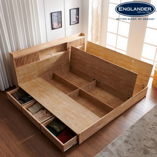 잉글랜더 클림트 원목 평상형 수납 LED침대 LK+협탁 (매트별도)_이미지