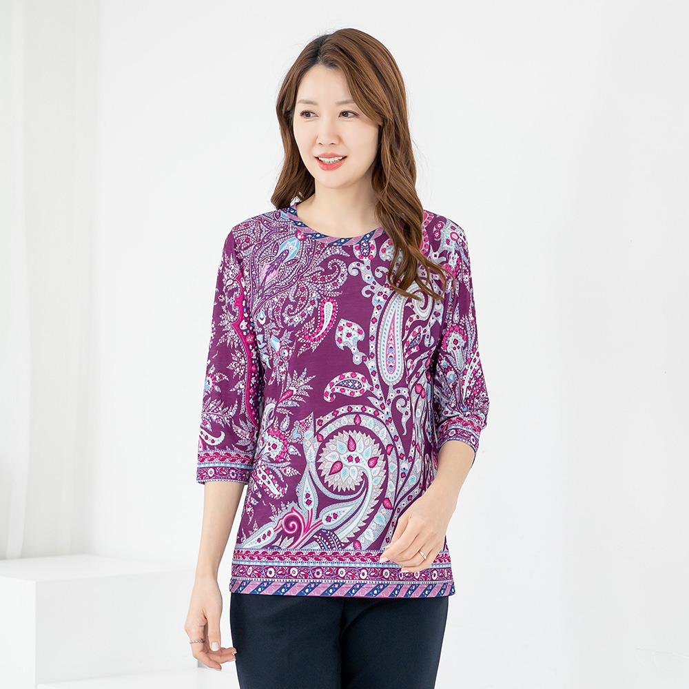 모슬린 엄마옷 엄마옷 티셔츠 7부 페이즐 스판 603HJK150 중년여성/50대/60대/70대/빅사이즈/할머니옷/마담
