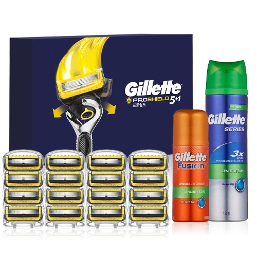 질레트 리뉴얼 프로쉴드 옐로우 면도날 (16개 + 젤2개)_이미지