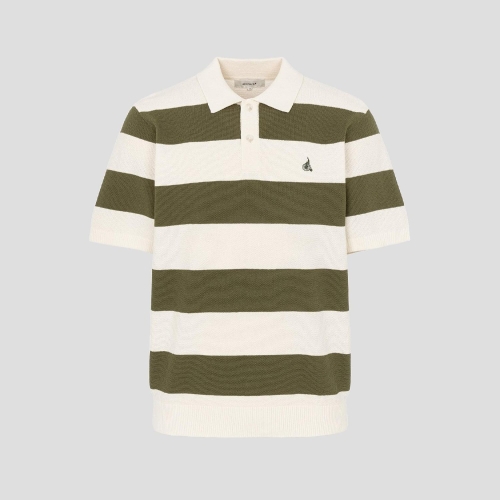  빈폴 남성 럭비 스트라이프 칼라넥 니트 카키 BC6351C33H