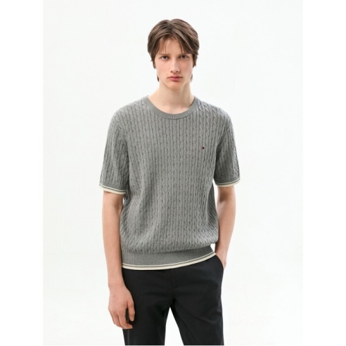 타미힐피거 남성 케이블 크루넥 반팔 스웨터 T12G1KPO700ML1P91_이미지
