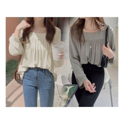 주름 포인트 여자 예쁜 쇄골 넥라인 블라우스_19642449_667501