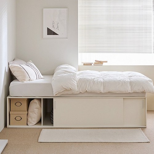 우아미가구 카네 빅 슬라이딩 대용량 수납 침대 SS (매트별도)_이미지