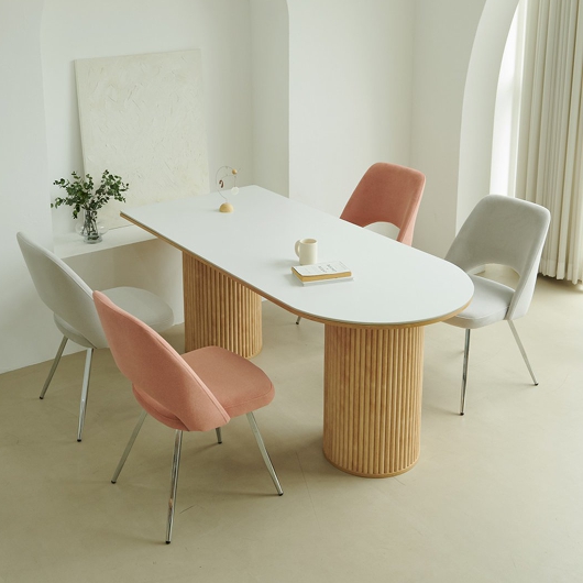 나무뜰  플랑 반타원 세라믹 원통 템바보드 식탁 1600 (의자별도)