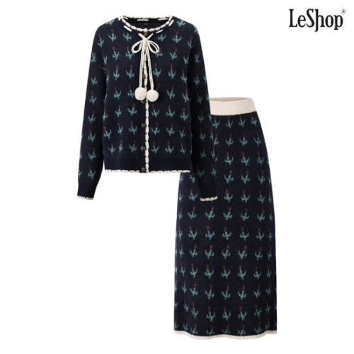 르샵 여성 플라워 가디건 밴딩 스커트 셋업 DP4OW004A_이미지