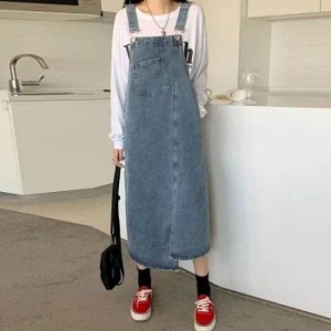 ONM 멜빵스커트 트임 언발란스 데님 편한 청원피스 36154355