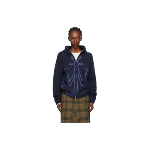 JW앤더슨 후드 네이비 앵커 자수 집업 후디 252477F097000