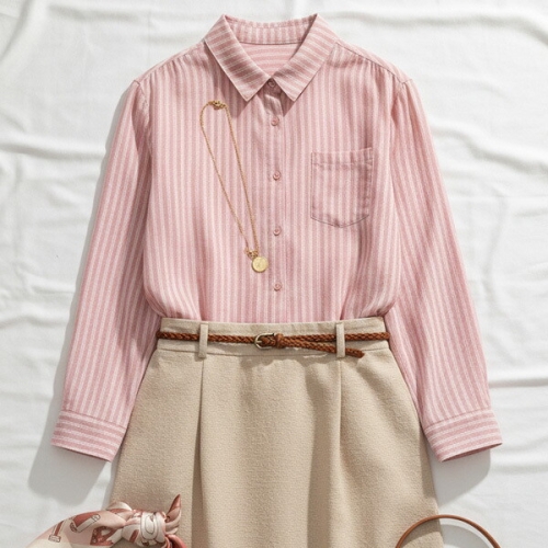 넬리 셔린 스트라이프 포켓 셔츠_ND1BL008