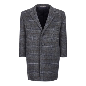  헤지스 차콜그레이 글렌체크 핸드메이드 싱글 코트_HZCO9D502CG