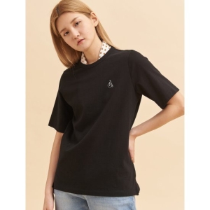  빈폴레이디스 블랙 빅 로고 자수 반소매 티셔츠_BF0642N015