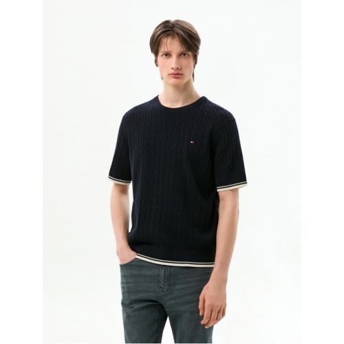 타미힐피거 남성 케이블 크루넥 반팔 스웨터 T12G1KPO700ML1DW5_이미지