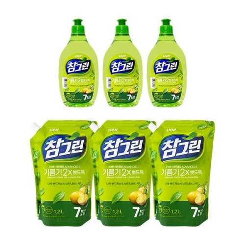 참그린 기름기 뽀드득 레몬녹차 480ml + 리필 1.2L (본품3개+리필3개)_이미지