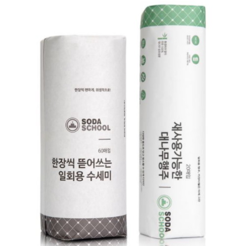 엘앤에스 소다스쿨 한장씩 뜯어쓰는 일회용 수세미 60매+ 재사용 가능한 대나무 행주 20매