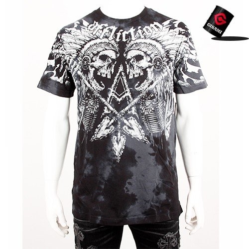 어플릭션 기사미 AFFLICTION 남자반팔 스컬반팔티 메탈티 A21302I Black W/Grey_이미지