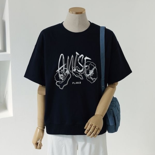 레터링 자수 포인트 반팔 맨투맨 티셔츠_T2506TS074B