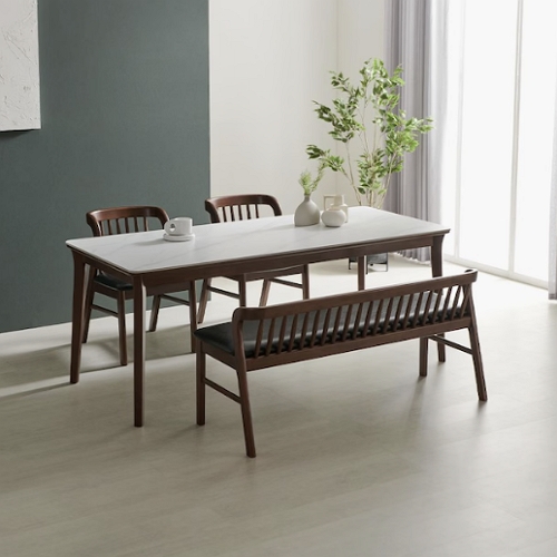 라로퍼니처 데이브 포세린 통 세라믹 식탁 1900 (의자2개+벤치1개)_이미지