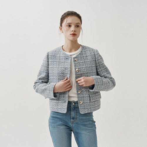 코인코즈 컬러 믹싱 노카라 트위드 자켓_DW5SJ103_이미지