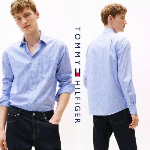 타미힐피거 01T0564-CRJ 남자 레귤러핏 THFlex 체크무늬 스트레치 정장 드레스 셔츠